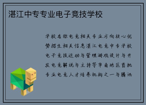 湛江中专专业电子竞技学校